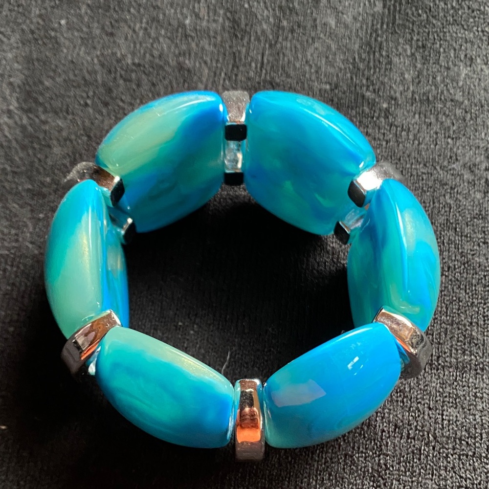 Ocean Blue and Silver Women's vintage acrylic Bracelet